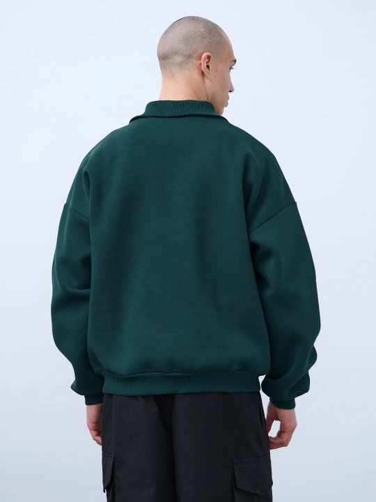 Свитшот с воротником на молнии с начесом (темно-зеленый)