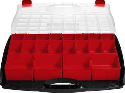 ЗУБР ВОЛГА-20, 425 х 330 х 60 мм, пластиковый органайзер с 20 съемными лотками (38034-20)