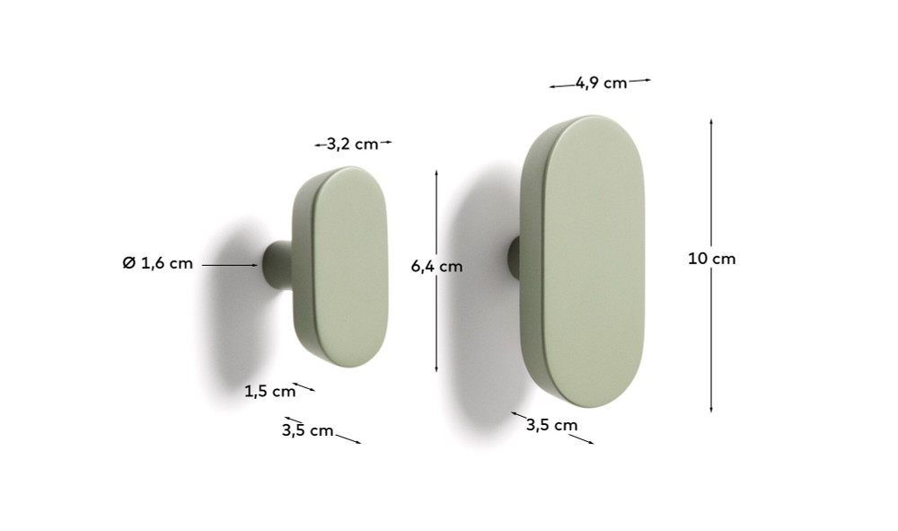 Набор из 2 вешалок Arely из бука с зеленым лаковым покрытием, 6,5 см/10 см