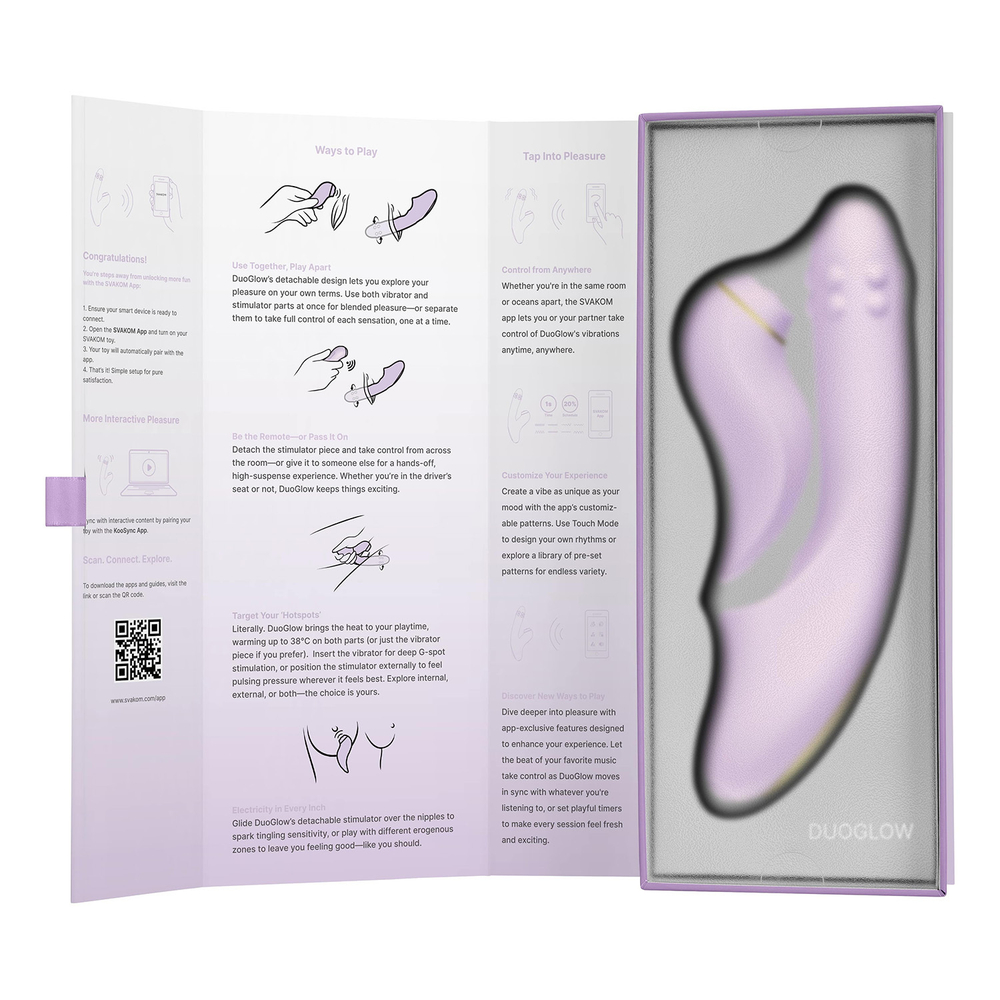 Интерактивный вибратор-кролик 19,6 см со съемным клиторальным пульсатором Svakom Duoglow App-Controlled Silicone Dual Vibrator SL278H