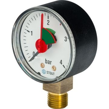 Манометр радиальный Stout 1/4", 4 бара, 50 мм с указателем предела (SIM-0008-500408)