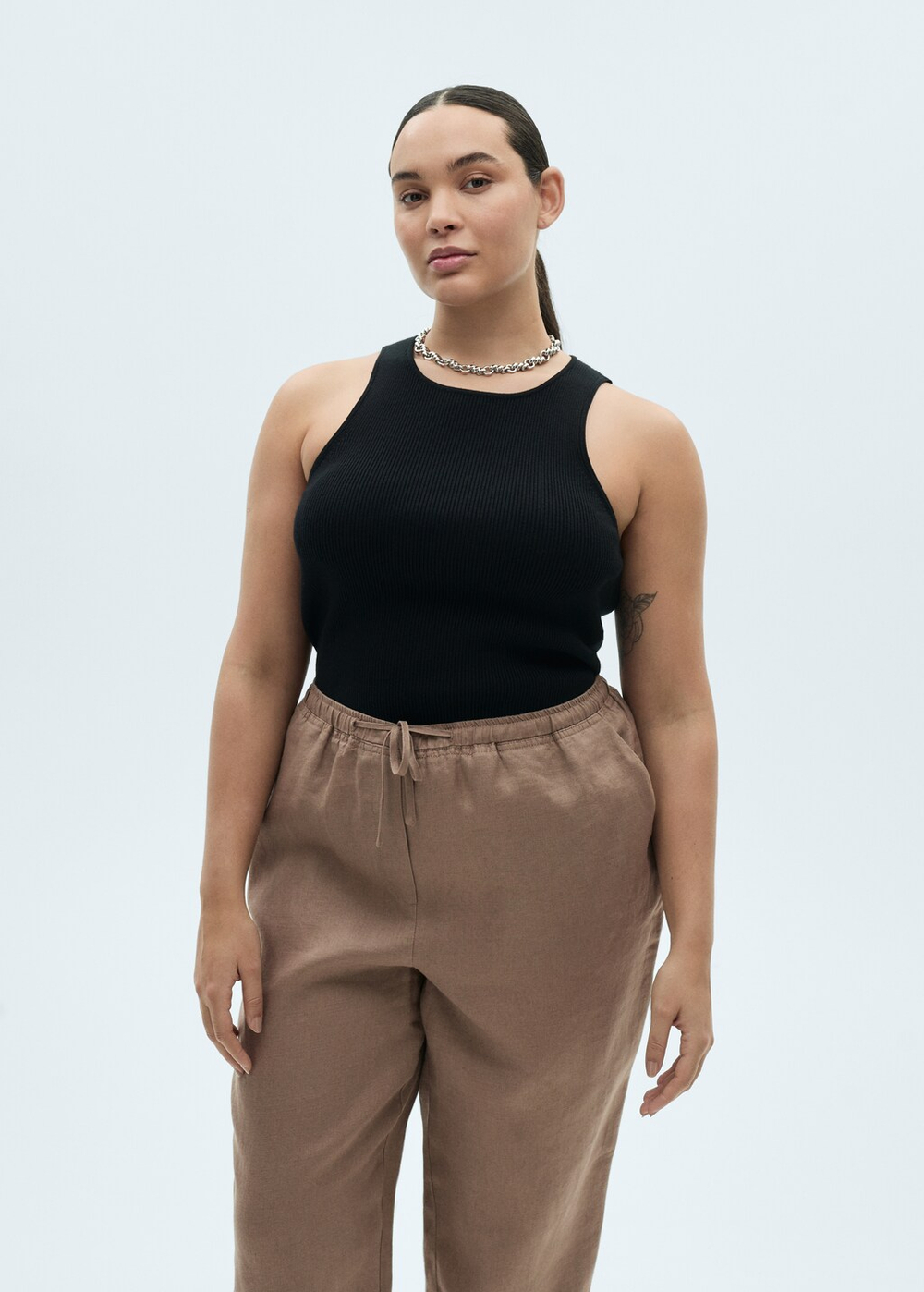 Прямые брюки с хлопком и льном