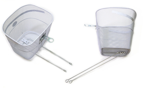 Корзина передняя, 330х240х260мм, крепление за рулевую колонку и переднюю ось, для велосипеда 28", стальная, белая