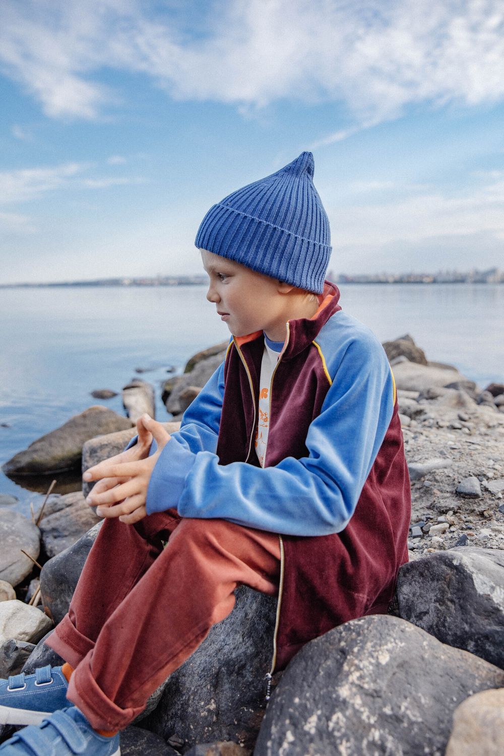 Олимпийка из велюра бордо/голубой