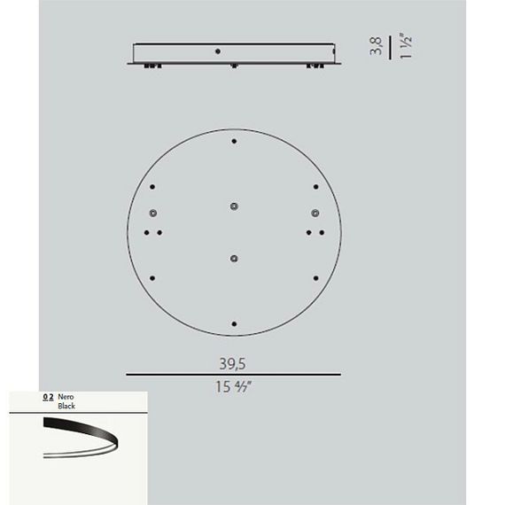 Потолочное крепление для 2 вертикальных и 2 горизонтальных светильников Panzeri XM03402.554.0002 black (Италия)