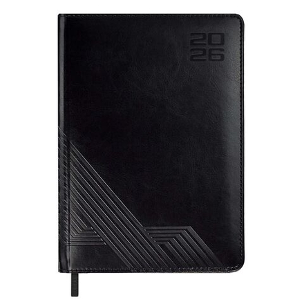 Ежедневник дат. 2026г А5 176л., кожзам, тв.пер. "Сариф черный" блинт.тисн., ляссе