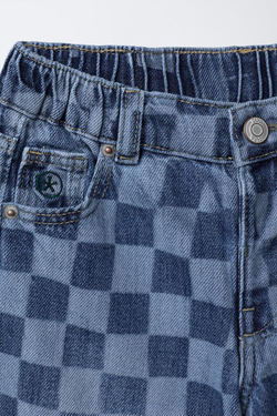 ZARA ДЖИНСЫ STRAIGHT В КЛЕТКУ «ШАХМАТНАЯ ДОСКА», СИНИЙ