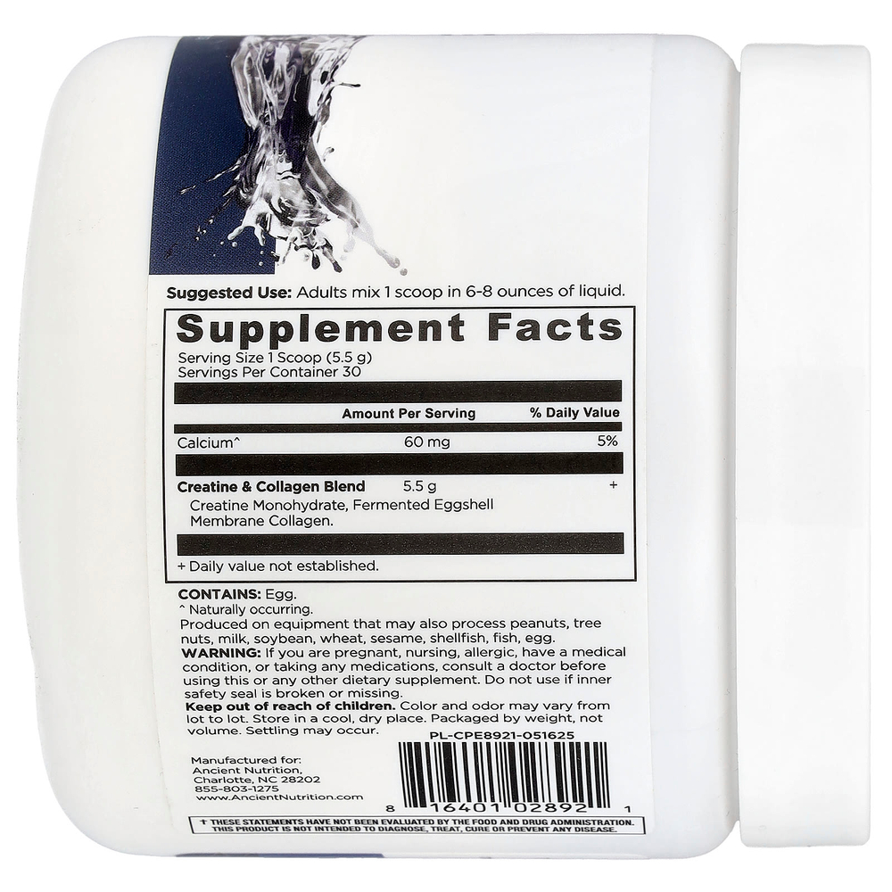 Ancient Nutrition, креатин с коллагеном, без добавок, 165 г (5,8 унции)