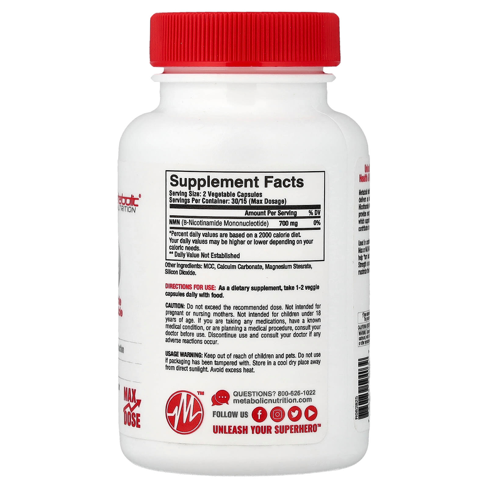Metabolic Nutrition, NMN, 30 капсул (350 мг в 1 капсуле)