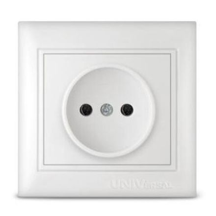 Розетка одноместная "UNIVersal" серия "Севиль" б/з, с/у, 16А, 220В, белая (еврослот) (HU2143)