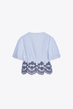 ZARA ТОП В ПОЛОСКУ С ВЫШИВКОЙ, СИНИЙ/ИНДИГО