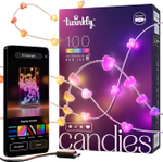 Гирлянда Twinkly Candies Hearts 100 диодов, в форме сердца, RGB, расстояние между лампами 6 см, прозрачный провод, BT+WiFi, IP20, питание от USB-C