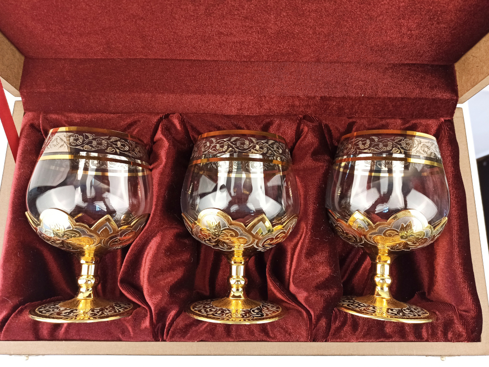 Набор бокалов для коньяка "Узорный" №3 (Златоуст)  в подарочном футляре