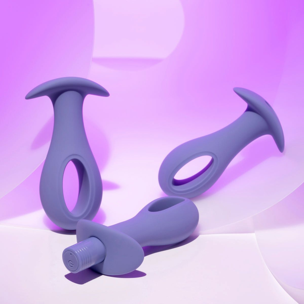 Набор из 3 анальных пробок с вибропулей Hole Punch Plug Set (Цвет: сиреневый)