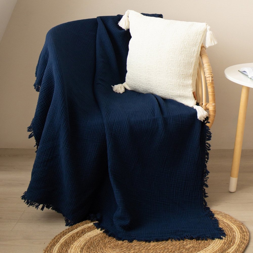 Плед  4х слойный муслин 130*170 см, цв.синий 100% хлопок