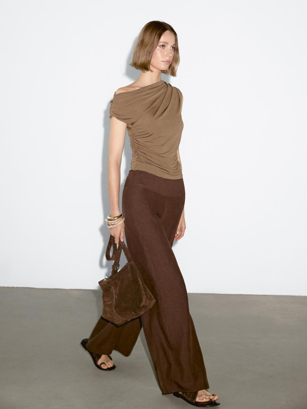 Massimo Dutti Топ асимметричного кроя с драпировкой, болотно-зеленый