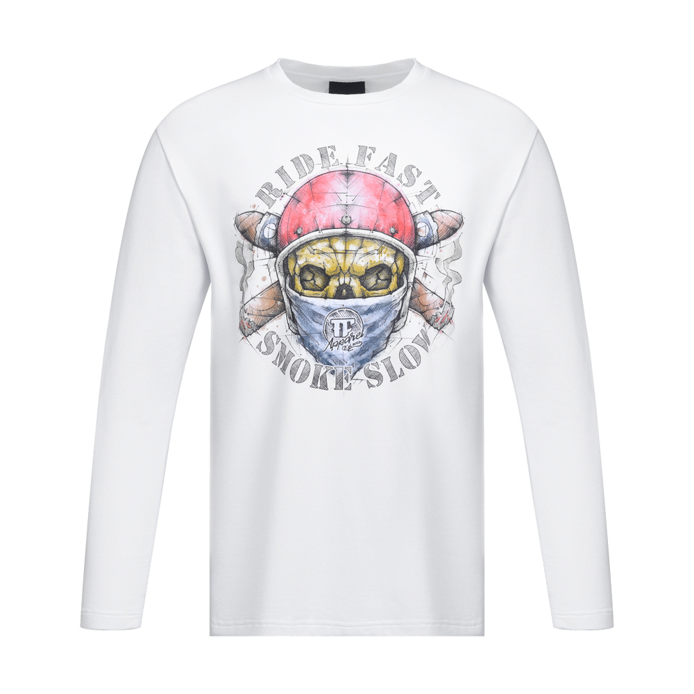 Лонгслив RIDE FAST SMOKE SLOW SKULL CIGAR, белый