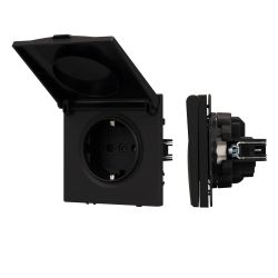 Механизм розетки влагозащищённый SCT-NOBE-MCP-SFPL-BK (230V, 16A) (Arlight, Черный оникс) 054281