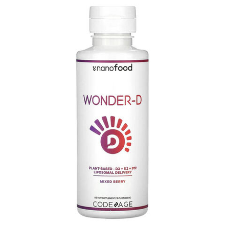 Codeage, Nanofood, Wonder-D, на растительной основе, витамин D3, K2 и B12, липосомальная технология доставки, ягодное ассорти, 225 мл (7,6 жидк. унции)