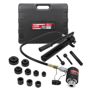 Пробойник гидравлический с насосом 11т (?22, 27.5, 34, 43, 49, 60мм, сталь нерж.-1.6мм, медь/алюм.-3.2мм,ход штока-20мм),в кейсе FORCEKRAFT FK-71002D