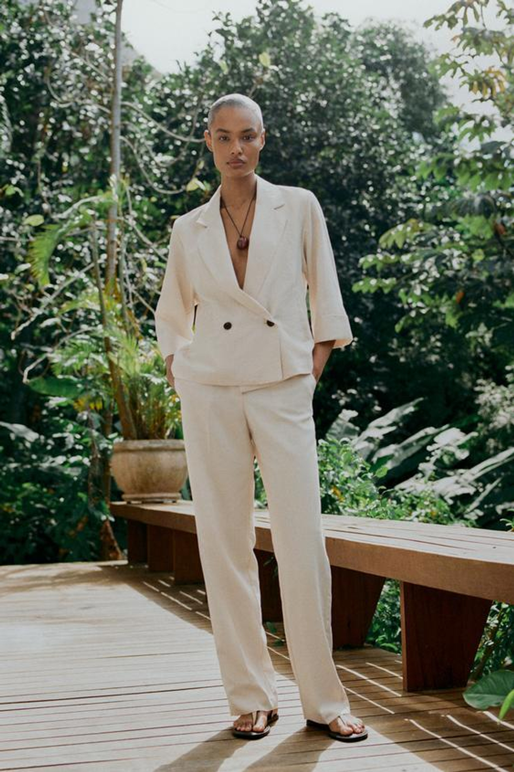 ZARA ПРЯМЫЕ БРЮКИ С ЭЛАСТИЧНЫМ ПОЯСОМ, ЭКРЮ