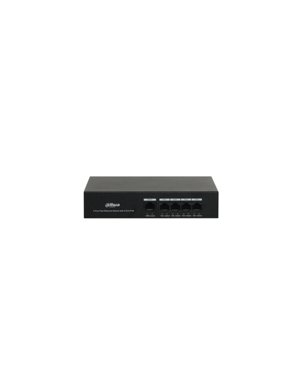 DAHUA 4-портовый неуправляемый коммутатор с РоЕПорты: 4 RJ45 10/100Мбит/с (PoE/PoE+/Hi-PoE), 1 RJ45 10/100Мбит/с (uplink); мощность PoE: суммарно до 36Вт; передача до 250м; питание: 48~57В(DC)