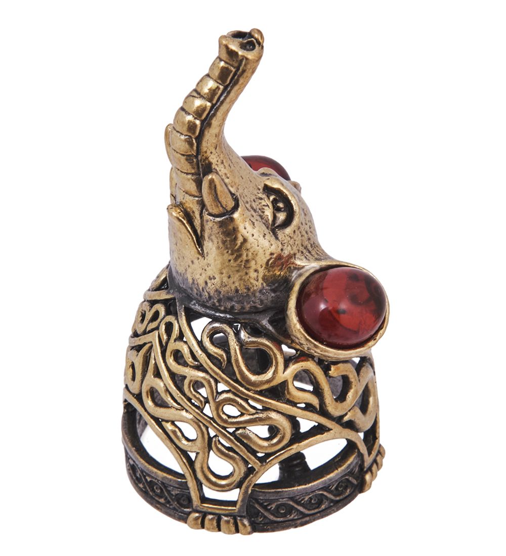 AM-4242 Колокольчик «Слон Ажур» (латунь, янтарь)