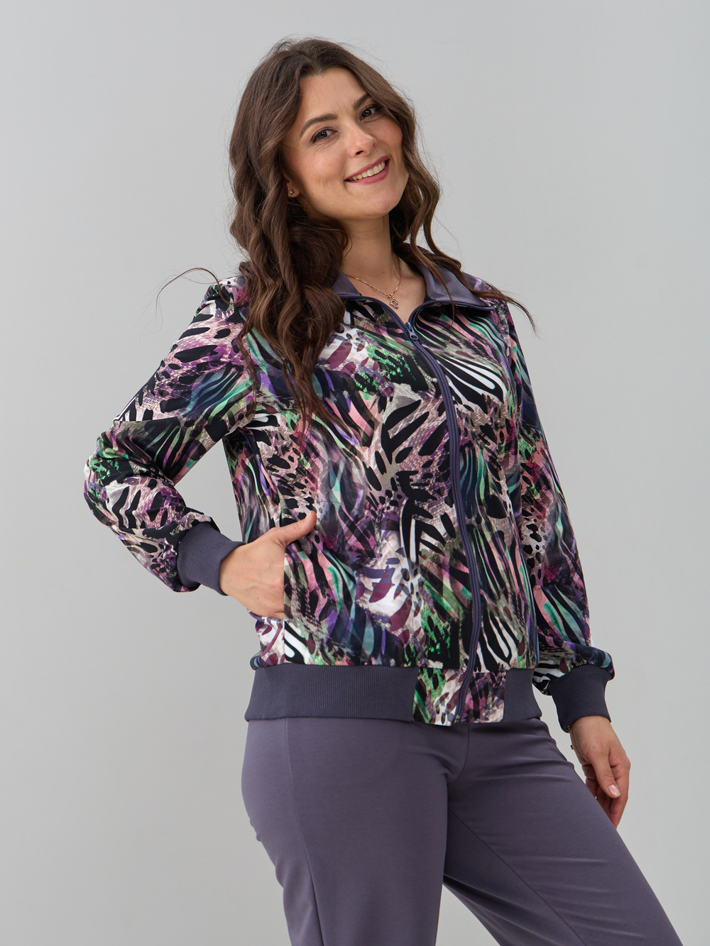 Костюм с брюками КБ-184/серый-разноцветнаязебра