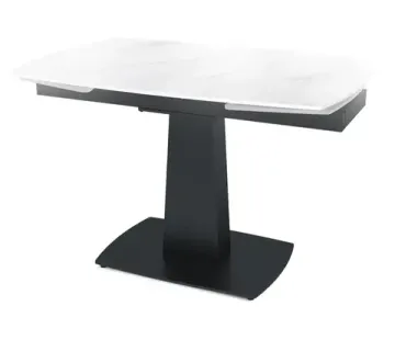 Стол "ВЕГА" 120-180, керамика Snow mountine stone глянцевая, опоры черный муар