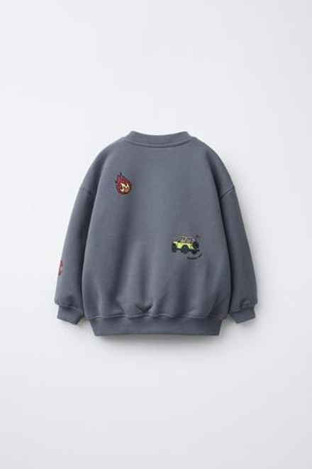 ZARA ТОЛСТОВКА С ПРИНТОМ «ЖИВОТНЫЕ», СЕРО-СИНИЙ