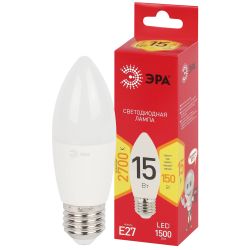 Лампа светодиодная ЭРА RED LINE LED B35-15W-827-E27 R 15Вт свеча теплый белый свет Е27 | Лампы cветодиодные Свеча (B/C)