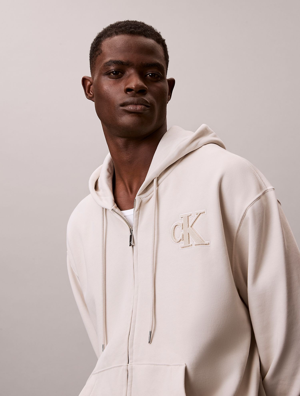 Худи на молнии Calvin Klein Fleece Monogram Relaxed Chalk