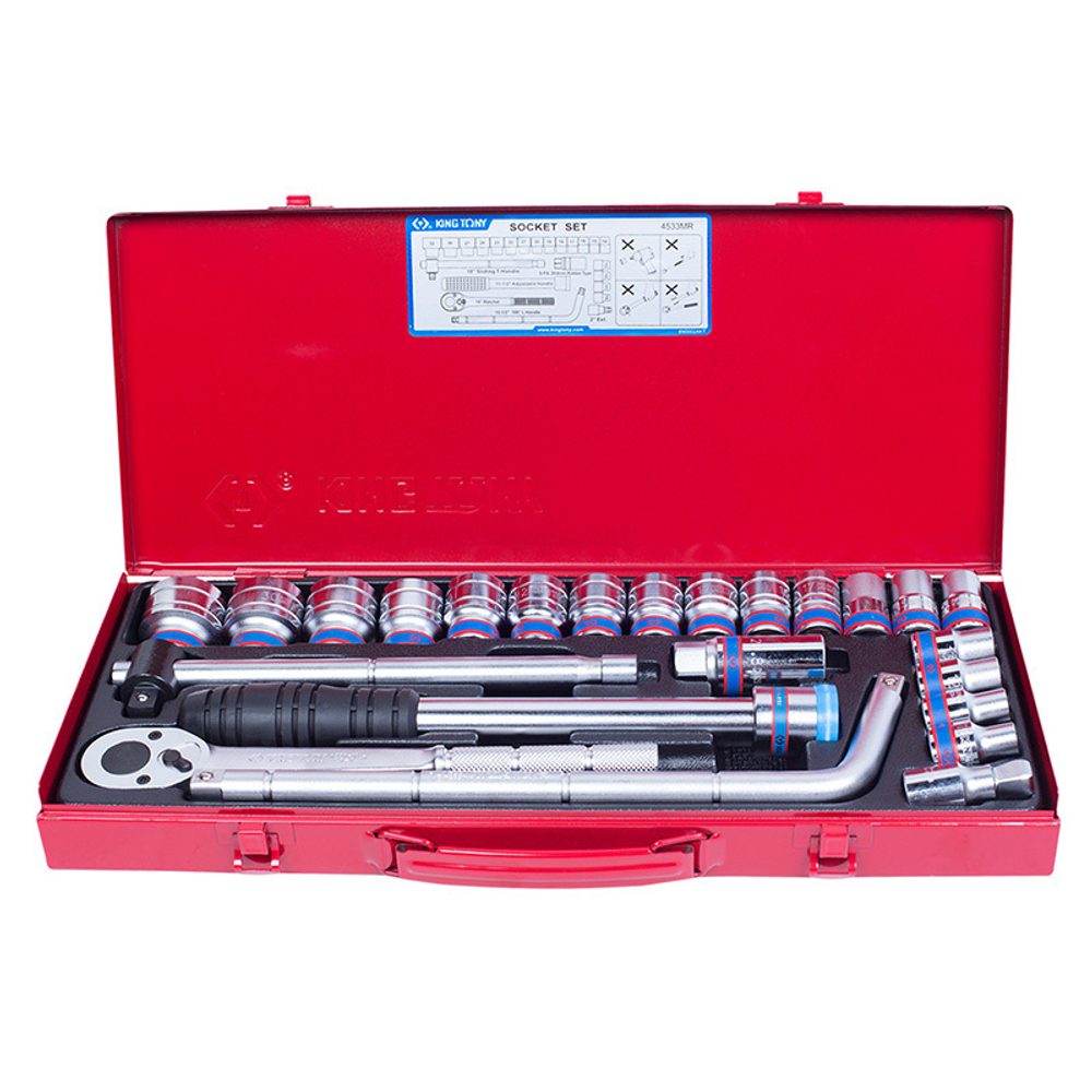 Набор торцевых головок с принадлежностями 1/2&quot;, шестигранные, 10-32 мм, 24 предмета KING TONY 4533MR