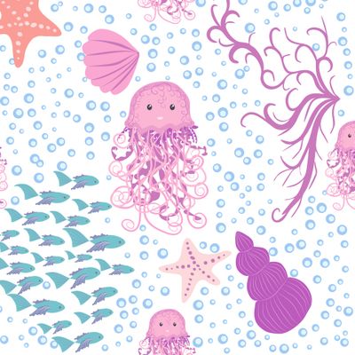 Розовая медуза и бирюзовые рыбки