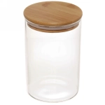 Банка для продуктов стеклянная 900мл «Хай-Тек» с бамбуковой крышкой 10*15см