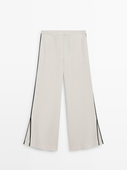 Massimo Dutti Льняные брюки с контрастной окантовкой, кремовый