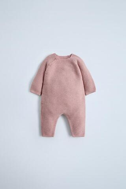 ZARA КОМБИНЕЗОН-КИМОНО КРУПНОЙ ВЯЗКИ, БЛЕДНО-РОЗОВЫЙ