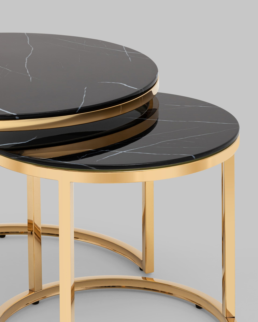 Набор журнальных столиков Селена 60 и 45 см стекло черный мрамор сталь золото