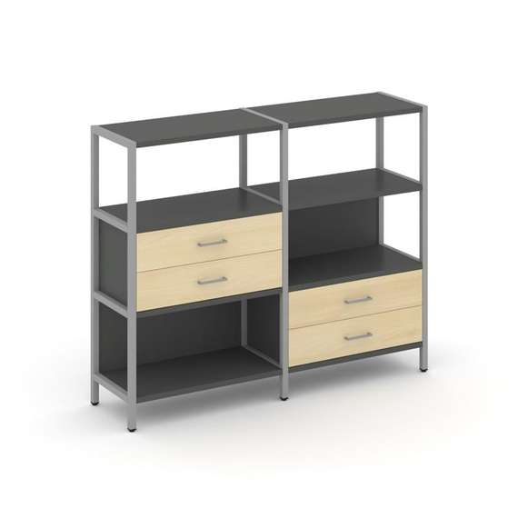 Shelf System Двухсекционный стеллаж трехярусный с ящиками SN.STM-323 Антрацит/Акация Лорка/Металл Се