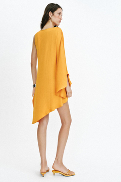 ZARA АСИММЕТРИЧНОЕ ПЛАТЬЕ С ПРЯЖКОЙ, ЖЕЛТЫЙ КАРРИ