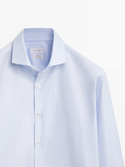 Massimo Dutti РУБАШКА ОБЛЕГАЮЩЕГО КРОЯ ИЗ ХЛОПКОВОГО ТВИЛА, НЕБЕСНО-ГОЛУБОЙ