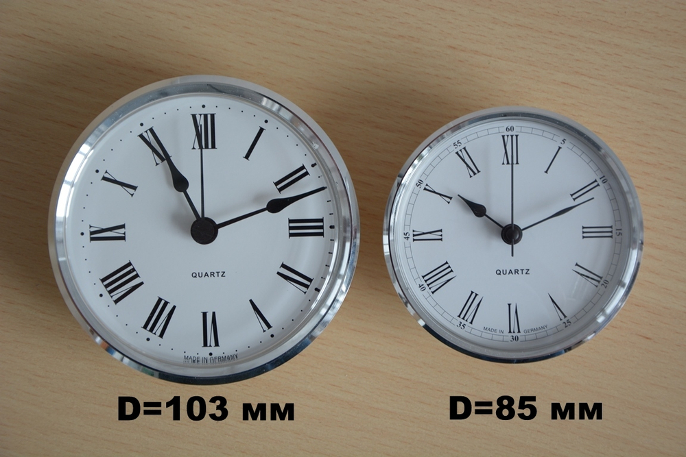 Варианты германского циферблата часов диаметром 85 мм и 103 мм вставляются в один и тот же корпус из итальянской кожи Cuoietto.