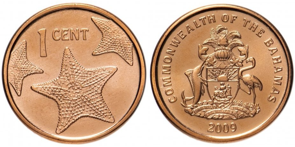 Багамы 1 цент, 2009 - 2015 Морская звезда XF