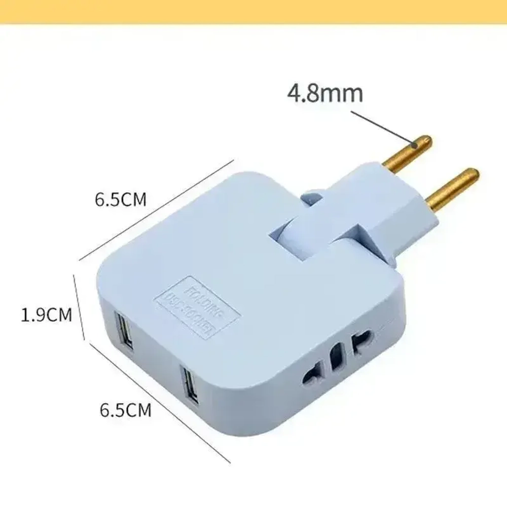 Мощный Медный 4000W-16А поворотный тройник IKEA STYLE для розетки. Вилка-разветвитель-переходник: 2 вилки и 2 USB. Плоский, сетевой адаптер для всех типов вилок: A, C, F. Зарядка для телефона-1шт.