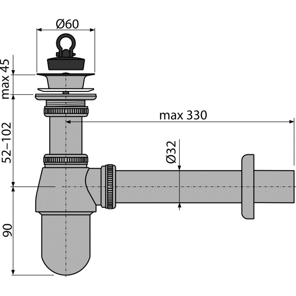 Сифон латунный хром. для умывальника с пробкой 1 1/4*32  A437  ALCAPLAST/Alcadrain