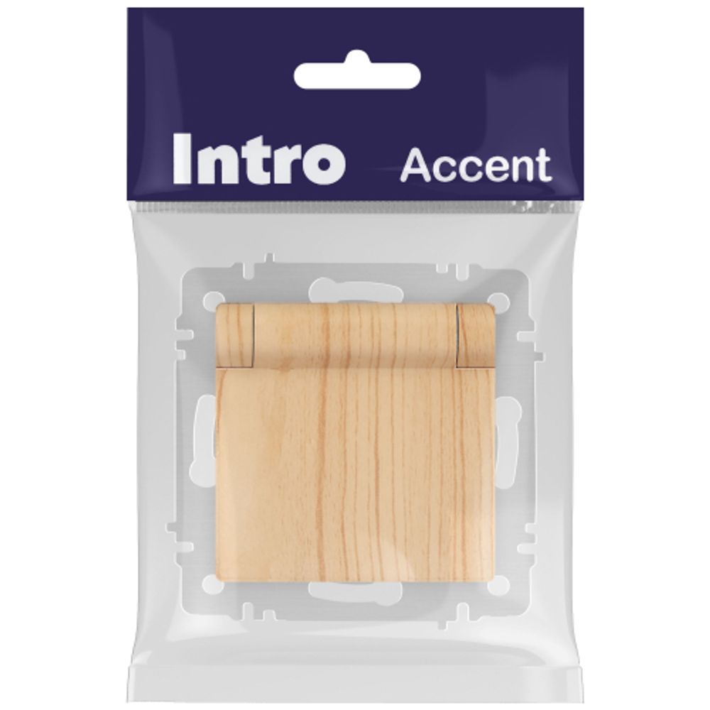 Розетка Intro Accent 6-203-11 2P+E Schuko с крышкой, 16А-250В, IP20, СУ, AL/CU, сосна