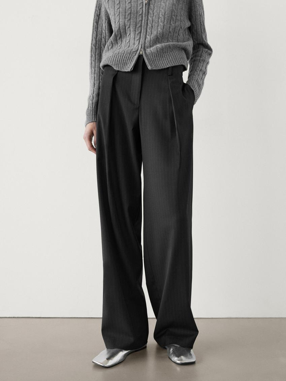 Massimo Dutti Брюки прямого кроя в тонкую полоску, темно-синий