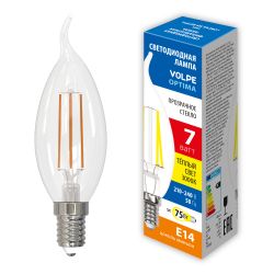 LED-CW35-7W-3000K-E14-CL-SLF Лампа светодиодная. Форма свеча на ветру. прозрачная. Теплый белый свет 3000К. ТМ Volpe