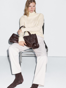 Massimo Dutti Свитер из смесовой шерсти с высоким воротником, натуральный/кремовый