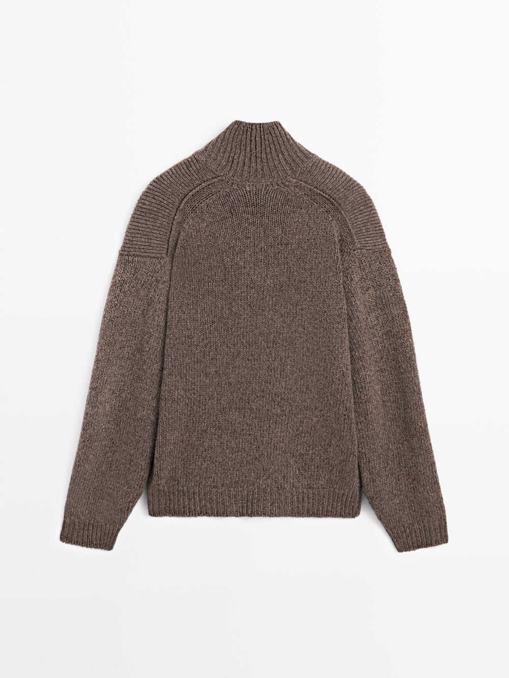 Massimo Dutti Вязаный свитер с высоким воротом и меланжевым принтом - Limited Edition, бежевый